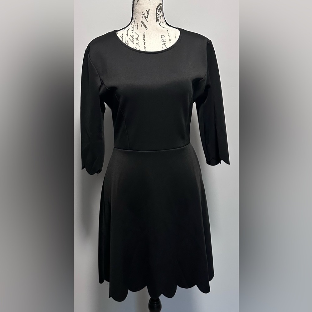 👗 Women's 3/4 Sleeve Boat Neck Dress - Black 🖤 - Picture 2 of 15